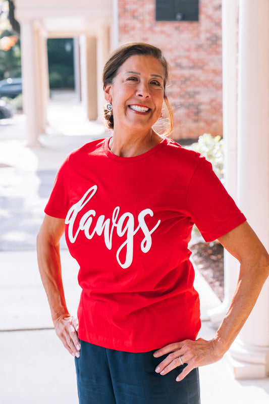 Tee Shirt - Dawgs - Red Puffy White - Findlay Rowe Designs