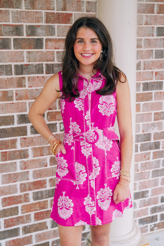 Dress - Mini  Damask Print - Fuchsia - Findlay Rowe Designs