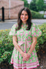Dress - Mini Floral Puff Sleeve - Green - Findlay Rowe Designs