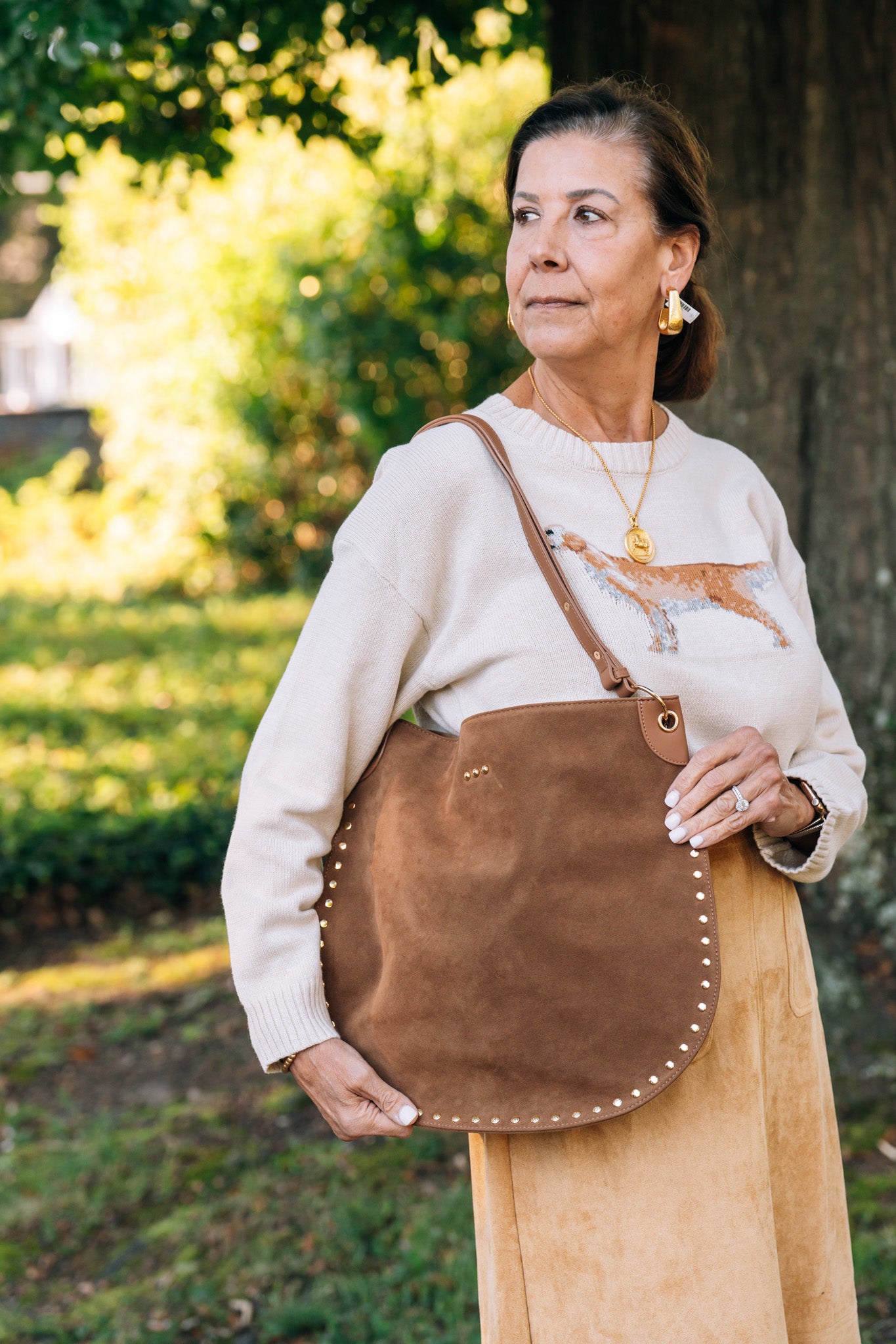 Pretty Simple Bags - Rosalie Rivet Suede Hobo - Camel - Findlay Rowe Designs