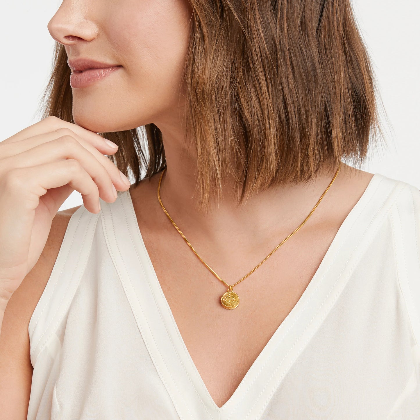 Julie Vos - Necklace - Fleur-de-Lis Solitaire - Iridescent  Tourmaline Pink