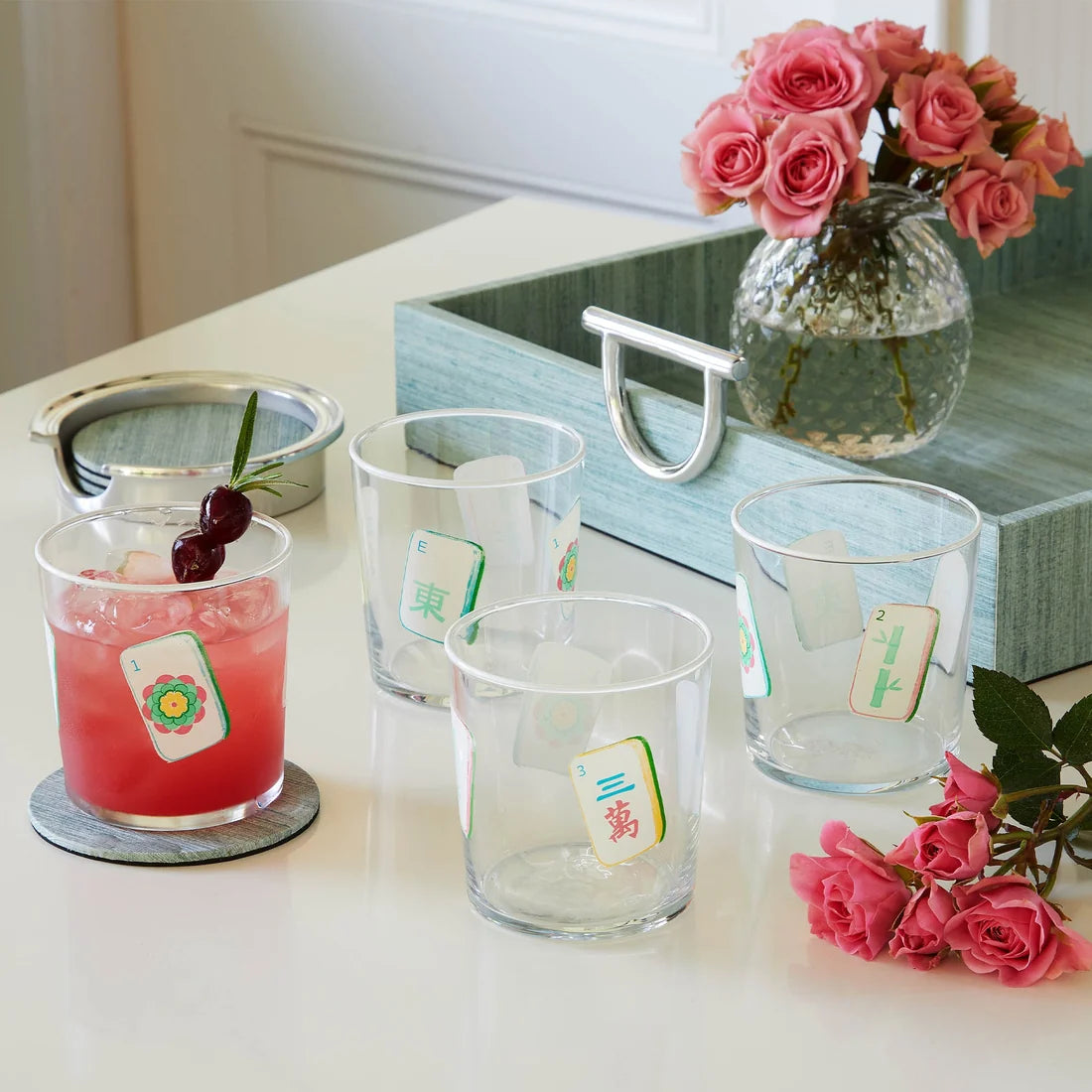 Mariposa - Double Old Fashioned Glass - Mahjong Tiles