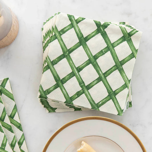 Hester & Cook - Cocktail Napkin - Green Lattice - Findlay Rowe Designs