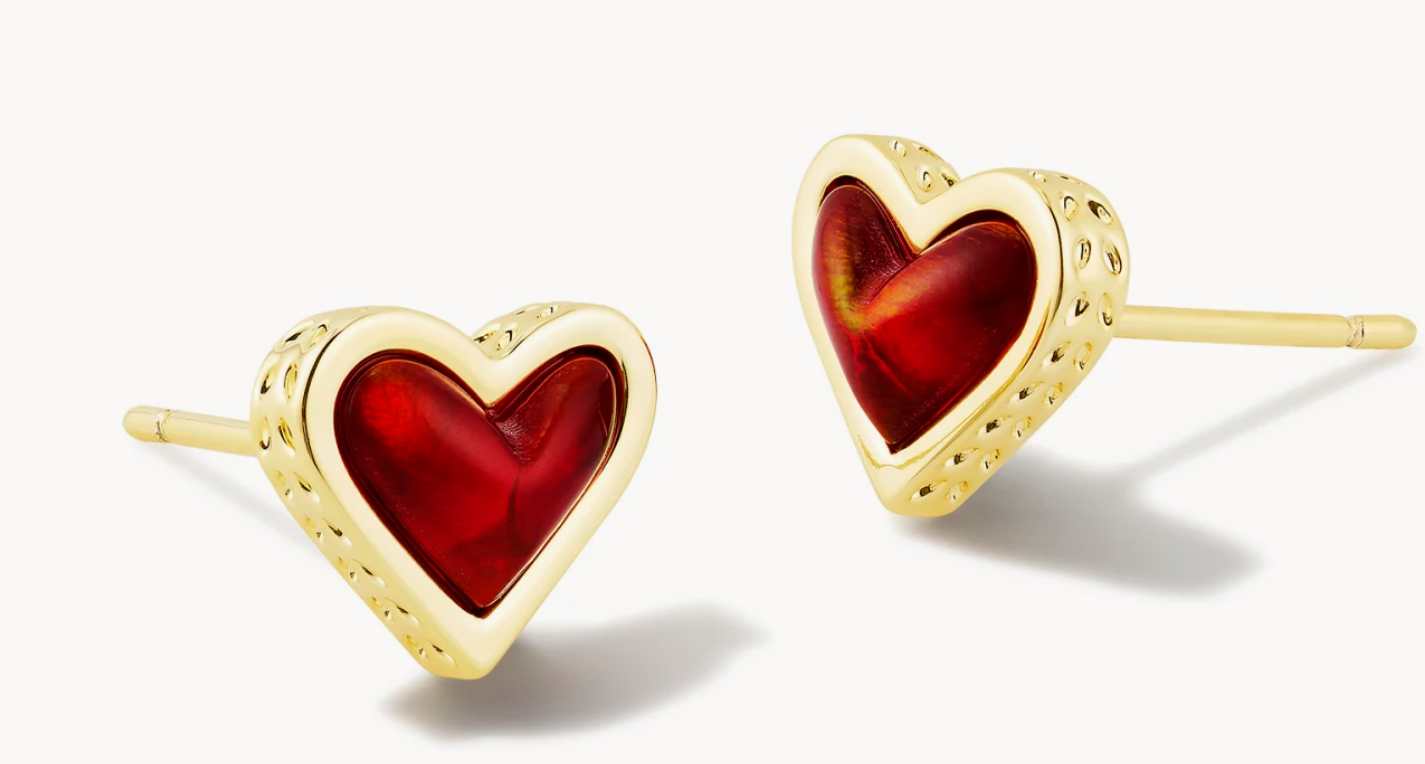 Kendra Scott- FRAMED ARI HEART STUD EARRINGS GOLD RED OPALESCENT RESIN