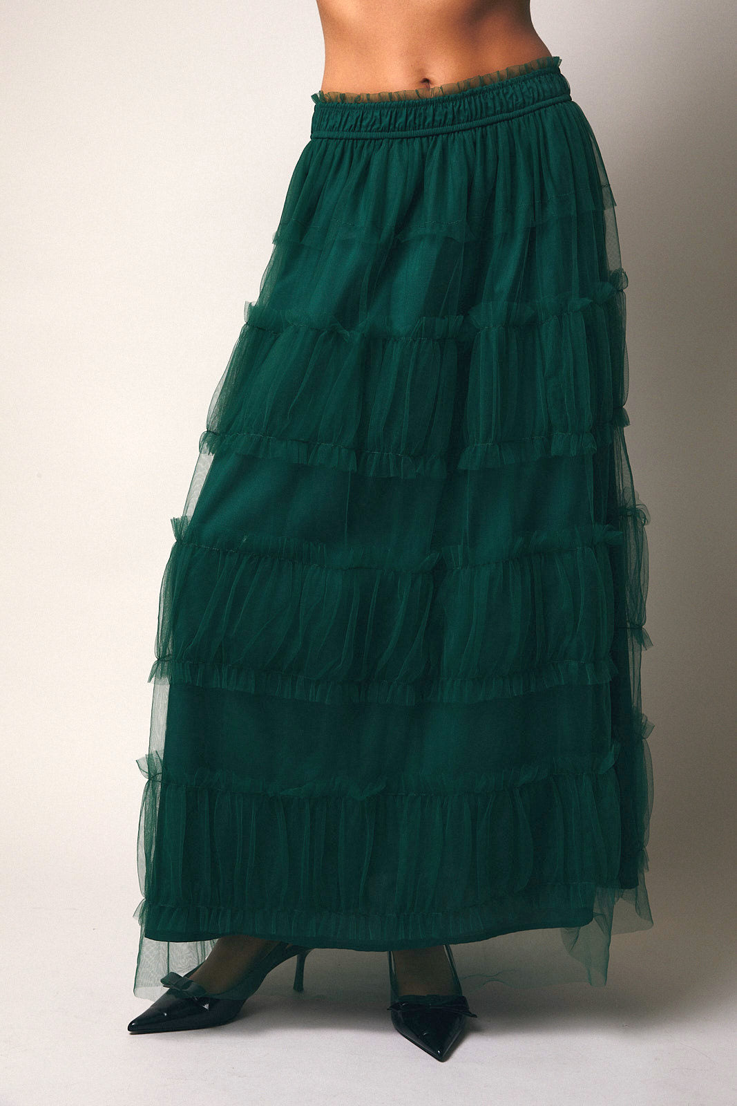 Skirt - Ruffled Tiered Organza - Hunter Green