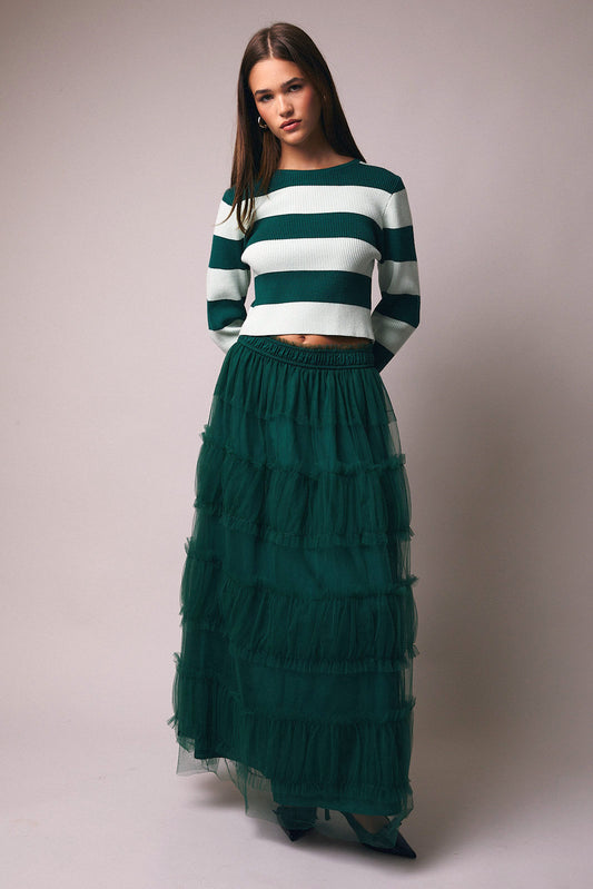 Skirt - Ruffled Tiered Organza - Hunter Green