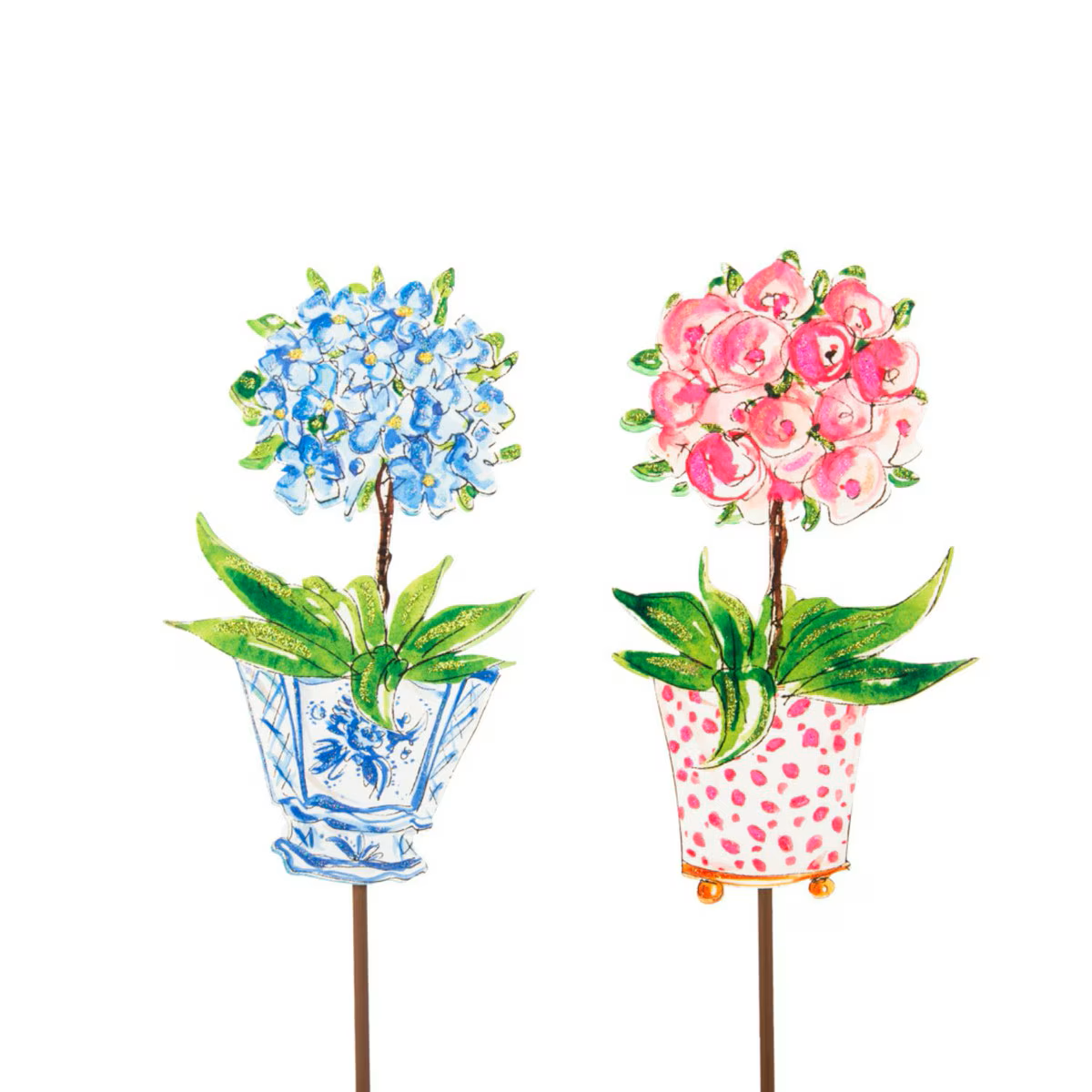 Rosanne Beck - Stake - Blue Hydrangea or Pink Rose Pots - Findlay Rowe Designs