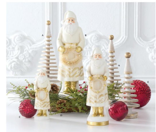 Santa Figurine - Santa Holding Wreath - Cream - Large