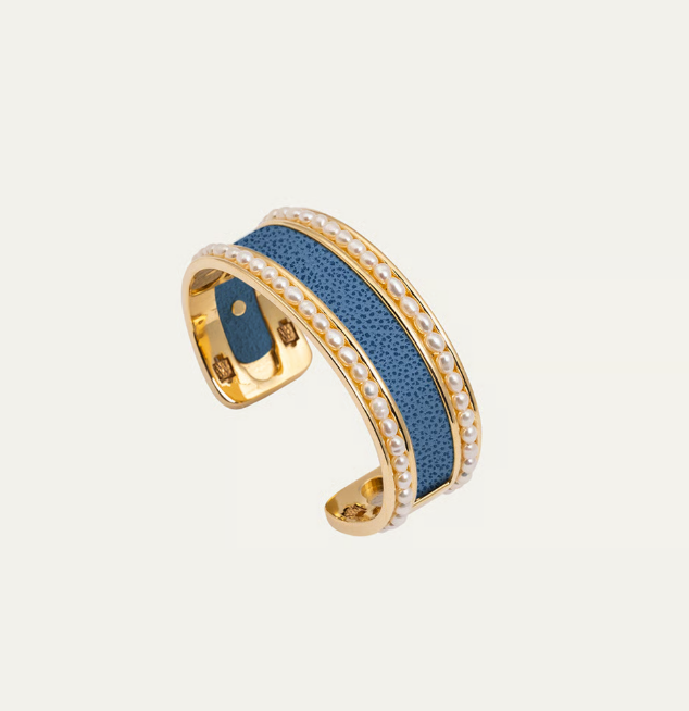 Hyde Forty Seven - Bracelet - Beaded Channel Cuff - Narrow - Polished Gold Pearl - Findlay Rowe Designs