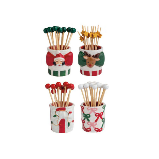 Mud Pie - Toothpick Holder Set - Christmas Bow - Assorted - Findlay Rowe Designs