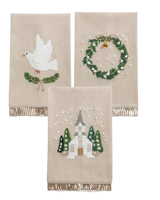 Mud Pie - Christmas Natural Embroidered Towels