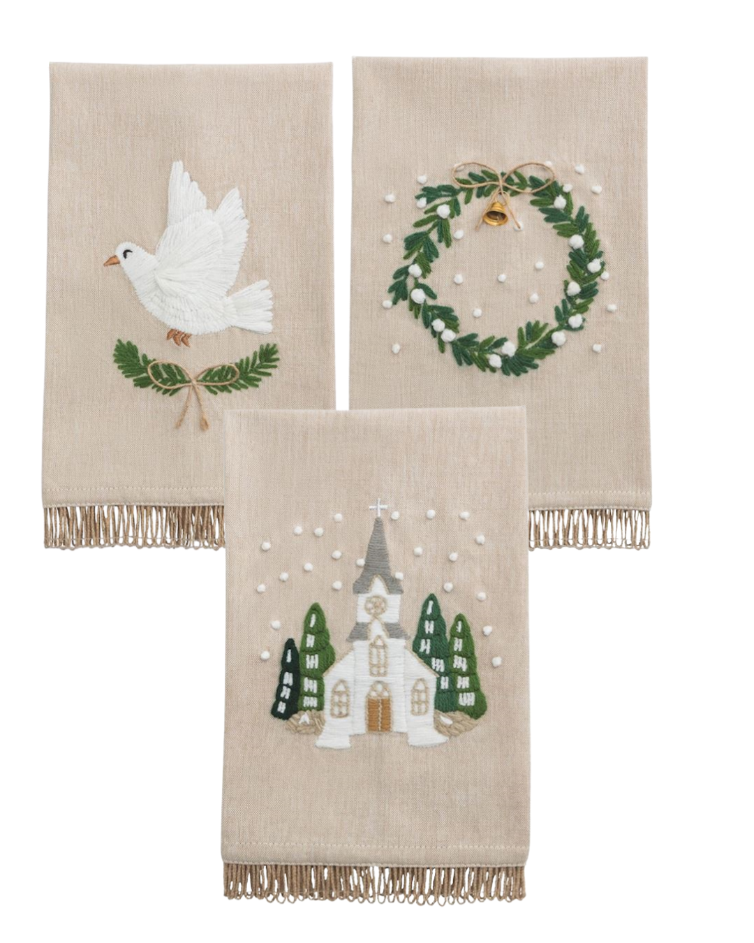 Mud Pie - Christmas Natural Embroidered Towels - Findlay Rowe Designs