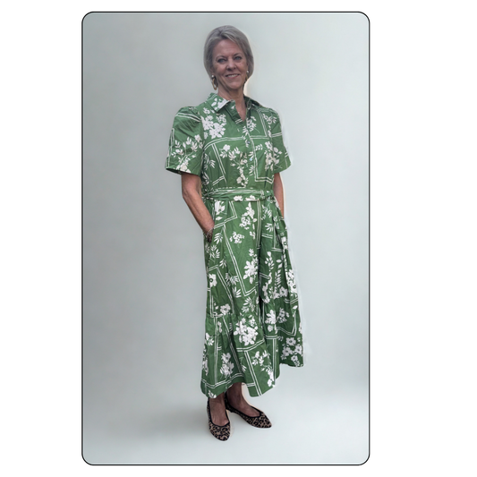 Entro - Top - Botanical Print Self Tie Midi - Olive