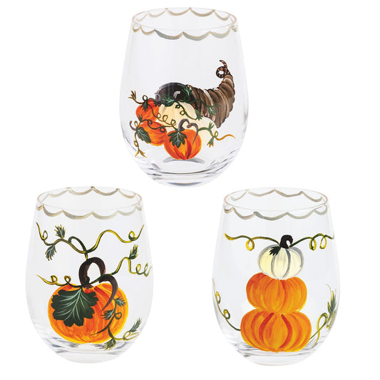 Mud Pie - Stemless Wine Glasses - Painted Pumpkin - Findlay Rowe Designs