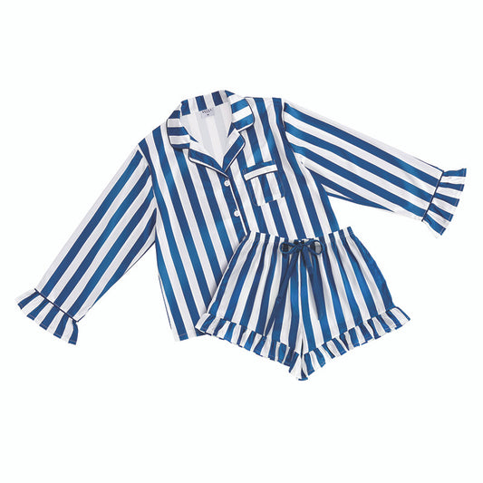 Bella - PJ Set - White Blue Cabana Stripe - Findlay Rowe Designs