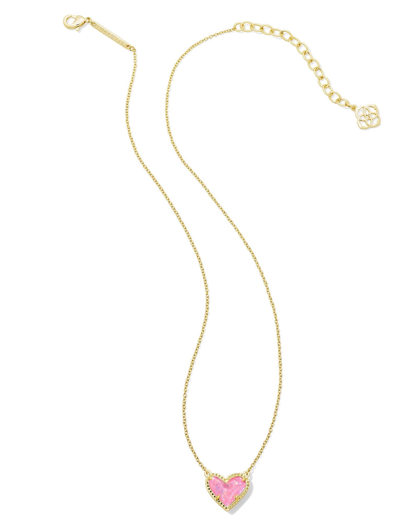 Kendra Scott - Necklace - Ari Heart Gold Pendant - Pink Iridescent Glitter Glass - Findlay Rowe Designs
