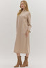 Entro - Dress - Mock Neck Long Sleeve Midi - Sand