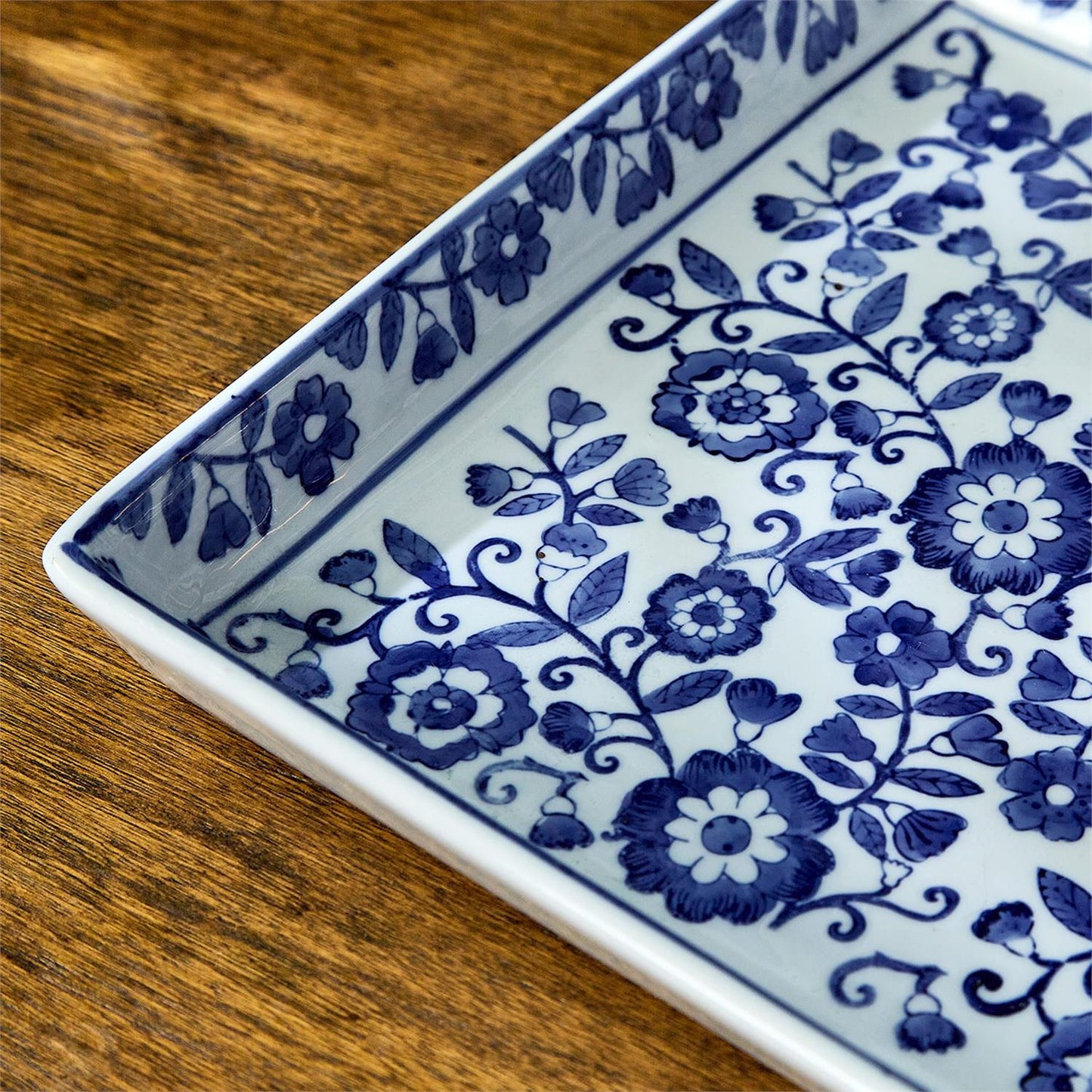 Floral Tray - Chinoiserie Hand-Painted - Blue and White
