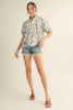 Jodifil - Top - Puff Sleeve Henley - Blue Print - Findlay Rowe Designs