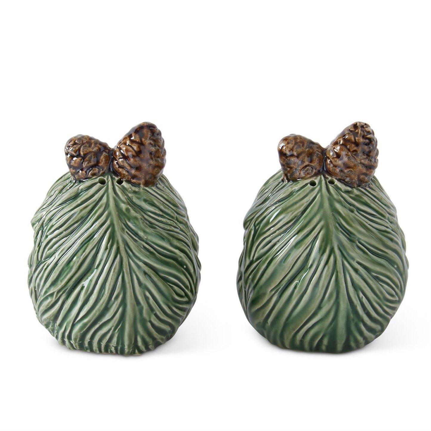 Salt & Pepper Shaker Set - 3.5" Green Ceramic Pinecone - Findlay Rowe Designs
