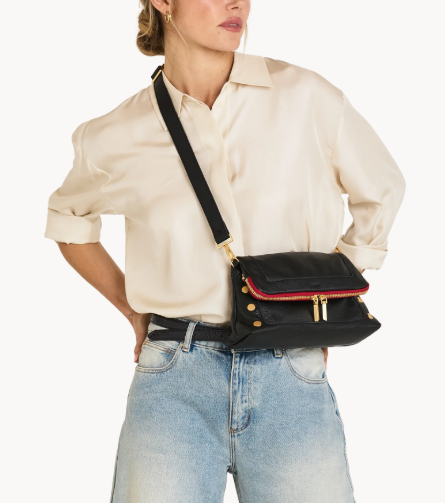 Hammitt - Beverly  Crossbody - Brushed Gold Red Zip - Medium - Black - Findlay Rowe Designs