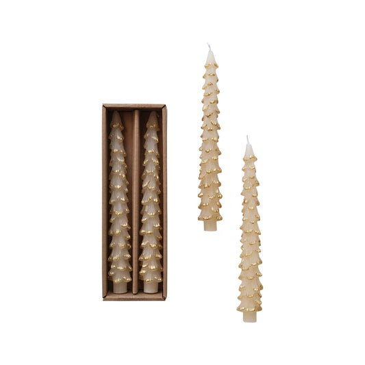 Taper Candle - Tree Shaped - Eggnog Gold Set 2