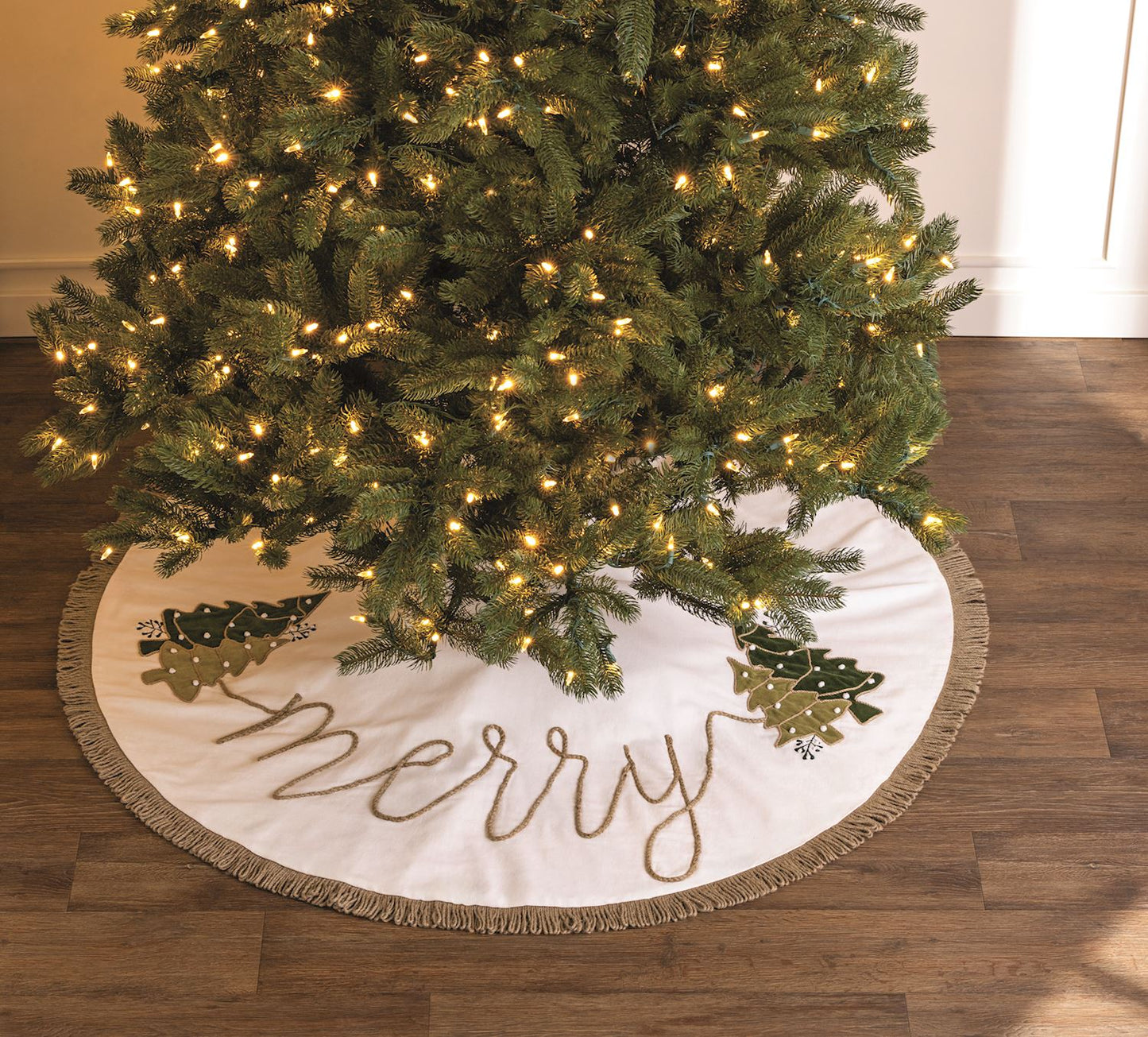 Mud Pie - Tree Skirt - Ivory - Merry - Findlay Rowe Designs