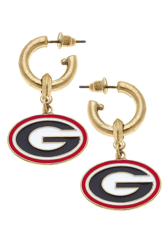 Canvas -Georgia Bulldogs Enamel Drop Hoop Earrings - Findlay Rowe Designs