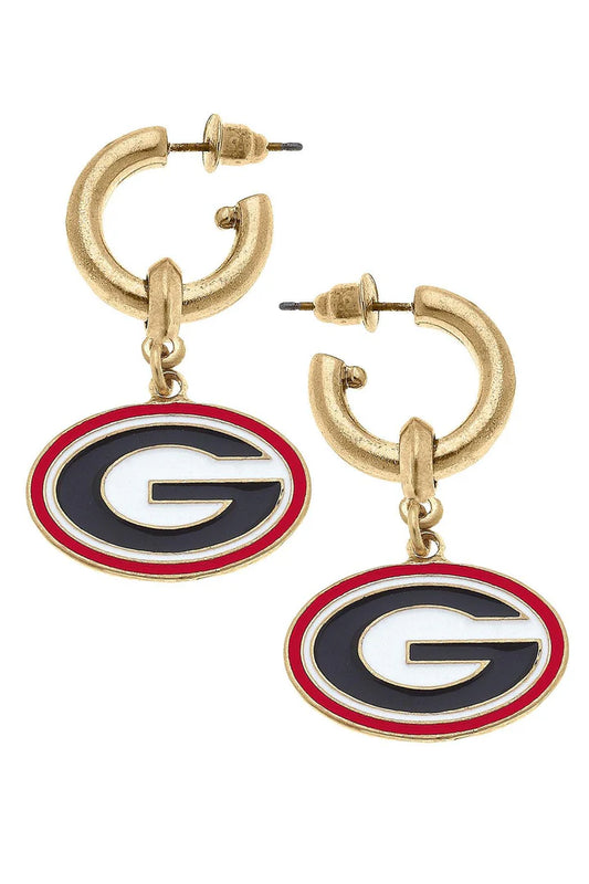 Georgia Bulldogs Enamel Drop Hoop Earrings - Findlay Rowe Designs