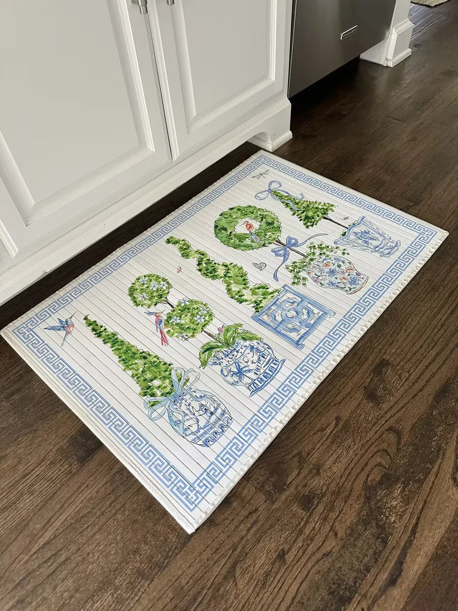 Bamboo Floor Mat - Roseanne Beck - Blue Topiaries - Findlay Rowe Designs