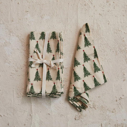 Cloth Napkins - Stonewashed Set 4 - Christmas Trees