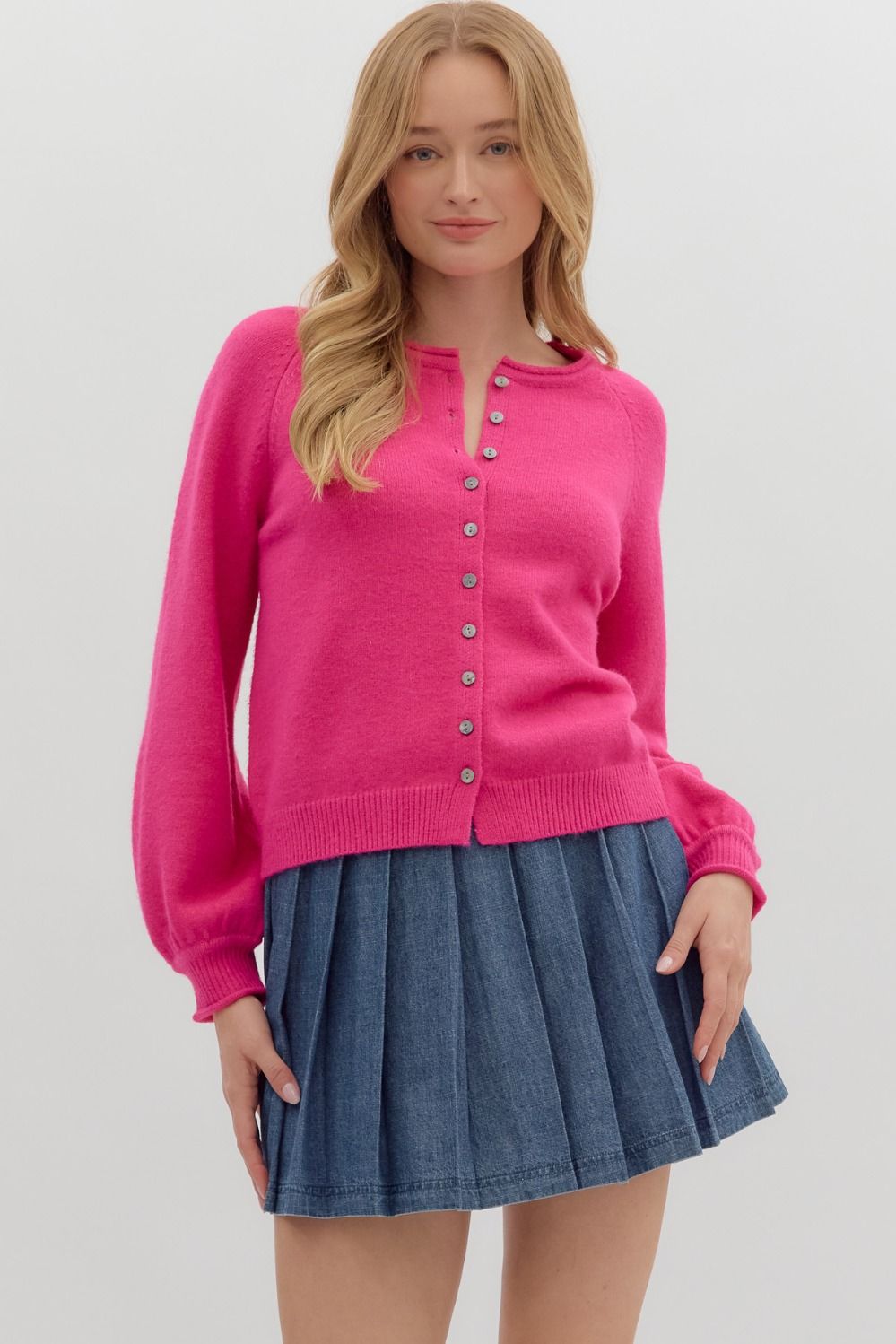 Top -  Long Sleeve Sweater Knit Cardigan - Pink - Findlay Rowe Designs