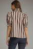 Entro - Top - Puff Sleeve Ruffle Neck - Brown Ecru Stripe - Findlay Rowe Designs