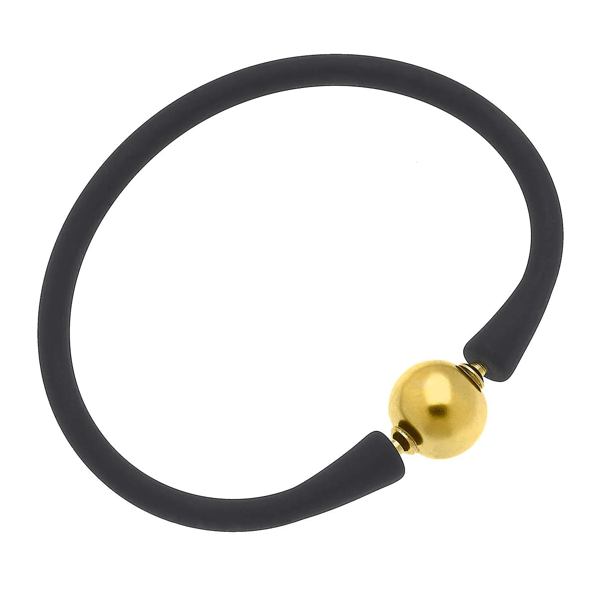 Bali 24K Gold Plated Ball Bead Silicone Bracelet in Black