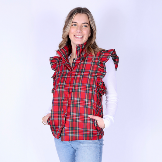 Scottie Vest - Red Plaid
