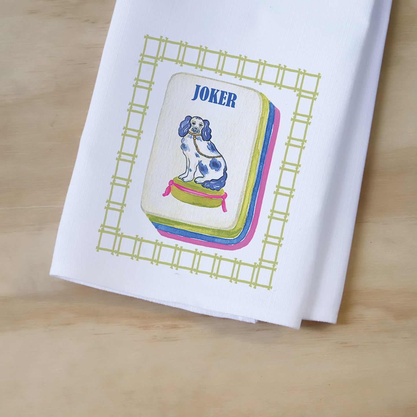 Little Birdie - Tea Towel - Mahjong Joker- Staffordshire Dog - Findlay Rowe Designs