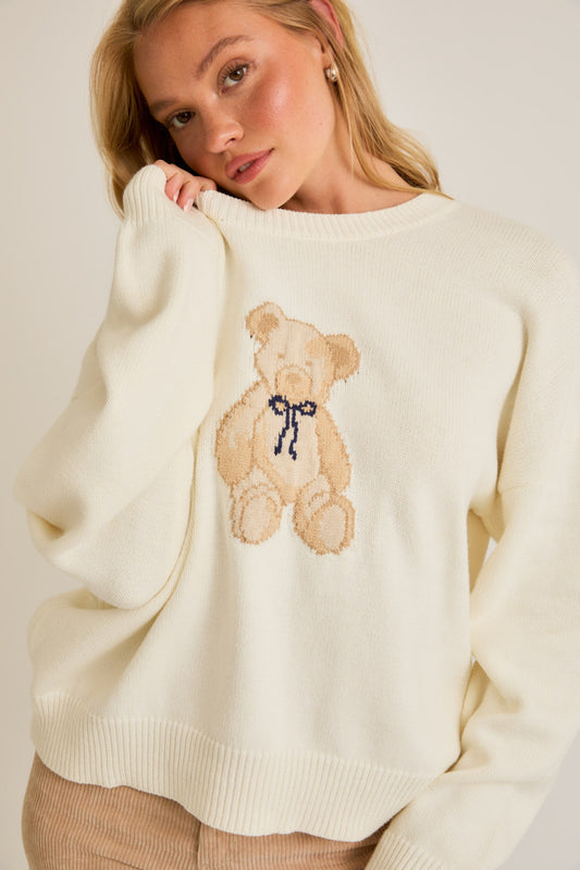 Sweater - Teddy Bear - White - Findlay Rowe Designs