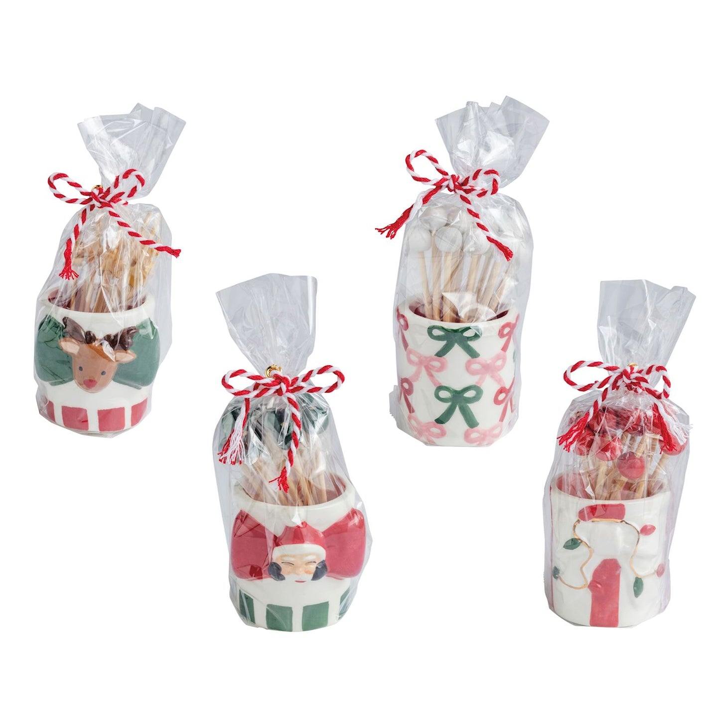 Mud Pie - Toothpick Holder Set - Christmas Bow - Assorted - Findlay Rowe Designs
