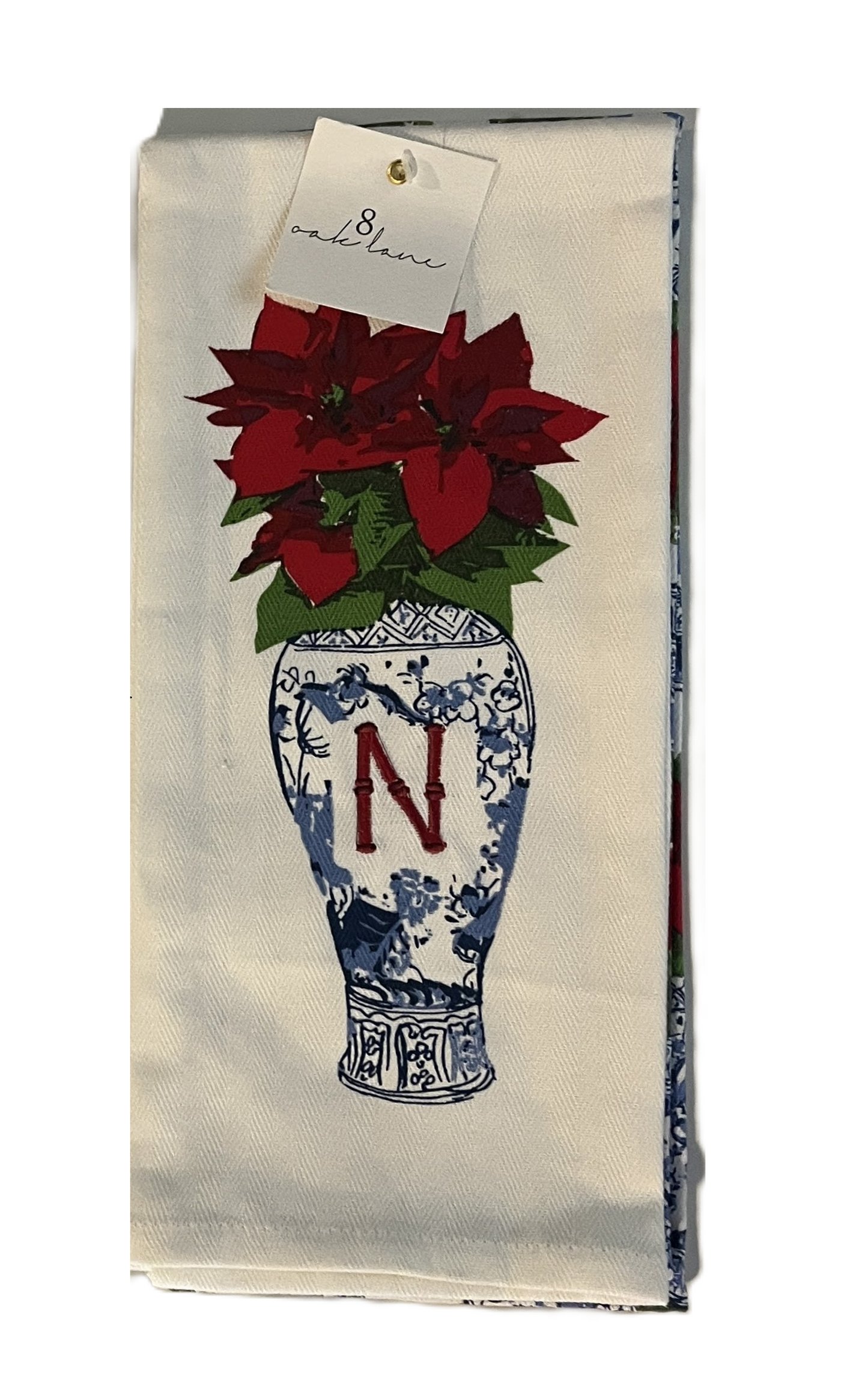 Hand Towels - Poinsettia Chinoiserie Vase - Initial