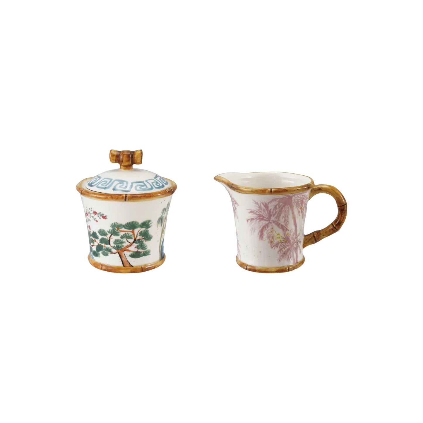 Sugar and Creamer Set  - Hand-Painted Palm and Pine - Findlay Rowe Designs