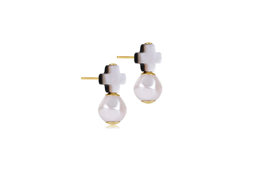 Enewton - Signature Cross Mother Of Pearl - Black Tahitian Stud - Classic Pearl - Findlay Rowe Designs