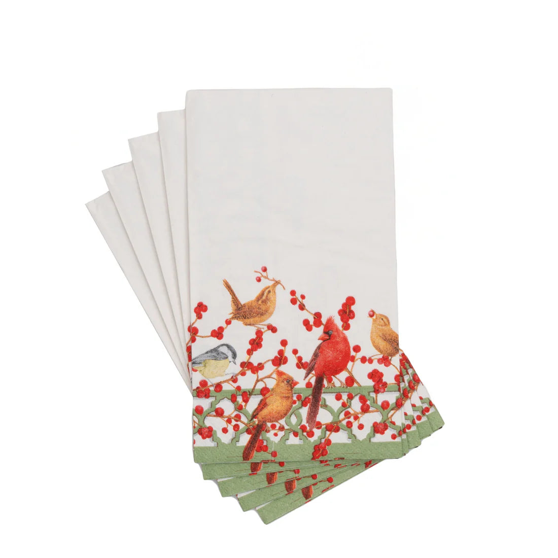 Caspari - Guest Towel Napkins - Winter Birds and Berries