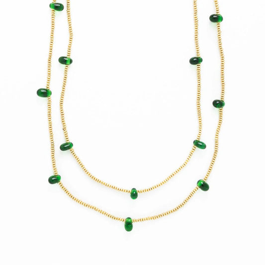Ink & Alloy - Necklace - Portia Brass Glass Beads - Green - Findlay Rowe Designs