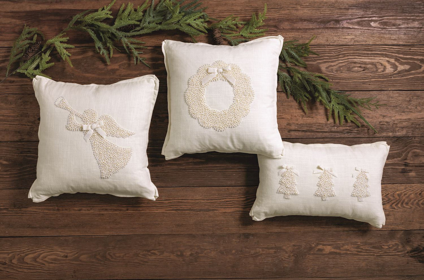 Mud Pie - Christmas Pillow - White Pearl Beaded
