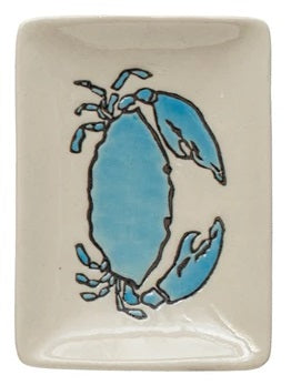 4"L x 3"W Stoneware Dish w/ Wax Relief Sea Life, Multi Color - Findlay Rowe Designs