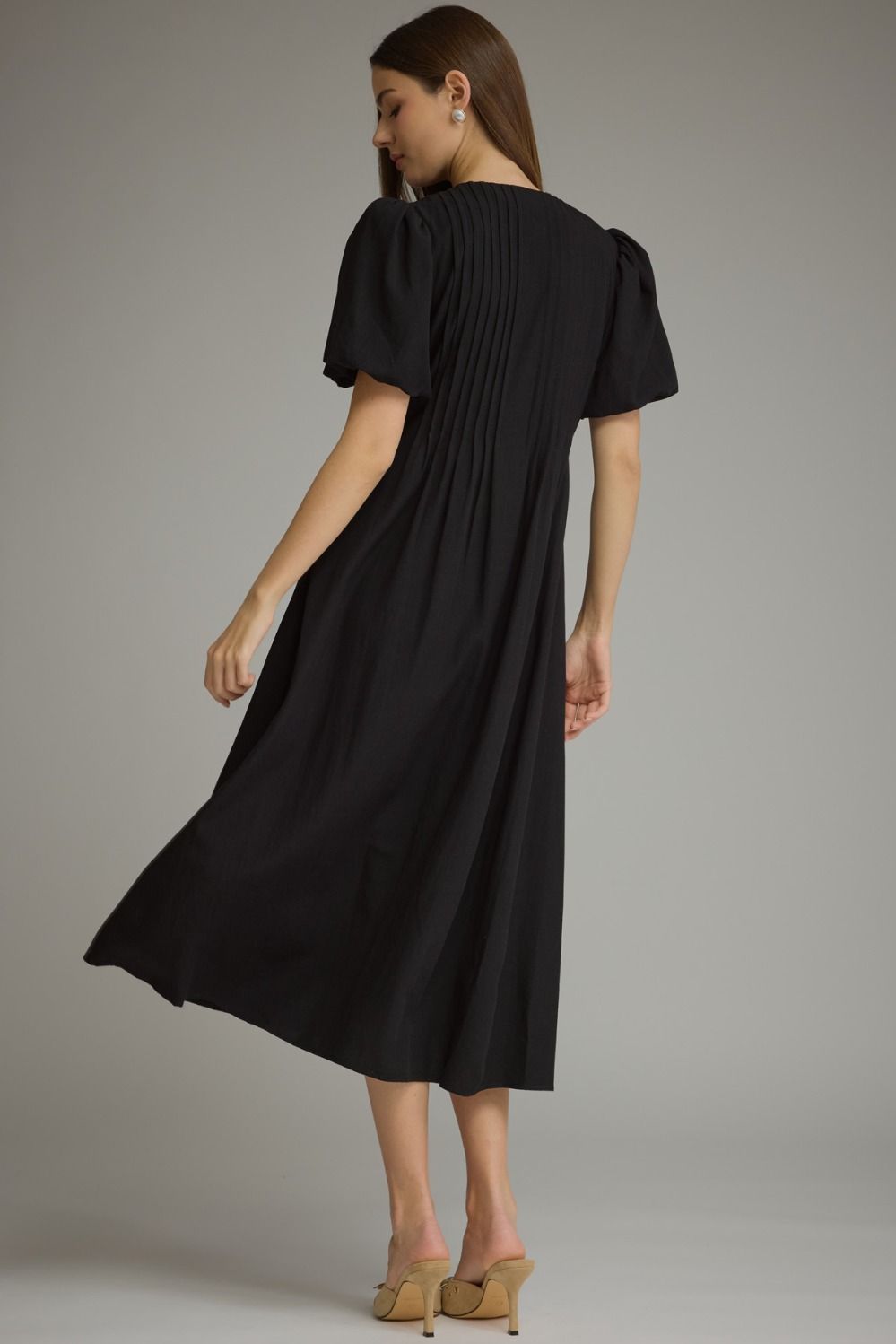 Entro - Dress - Midi V-Neck Pleated Bodice - Black - Findlay Rowe Designs