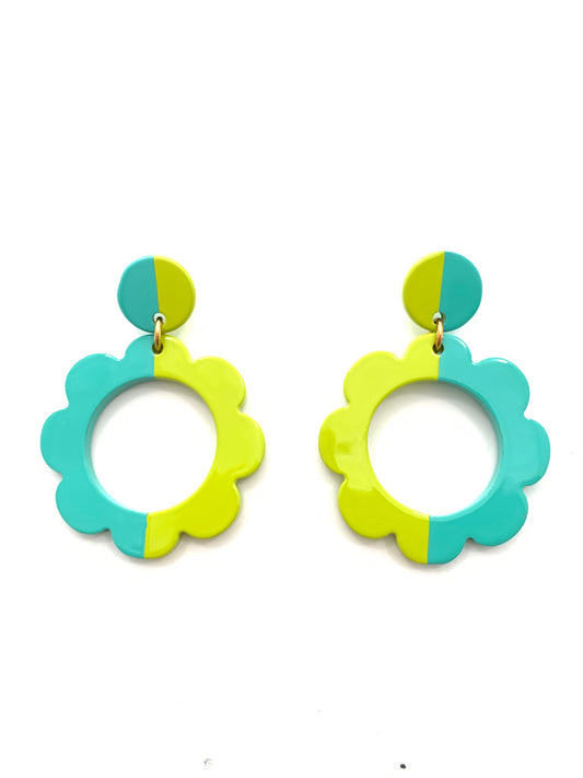 Accessory Jane - Earring - Color Block Flower - Aqua Lime - Findlay Rowe Designs