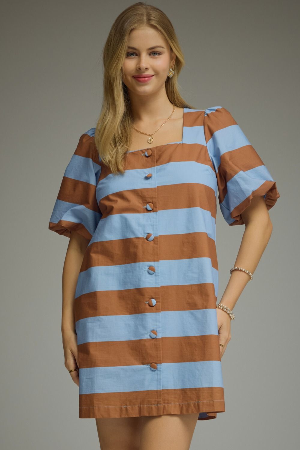 Entro - Dress - Mini Striped - Blue Brown - Findlay Rowe Designs