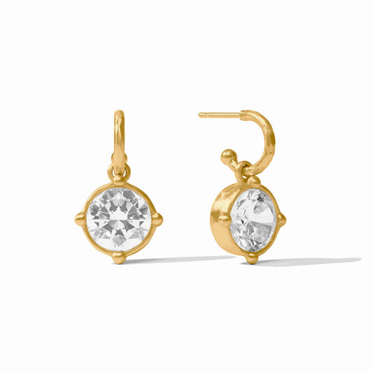 Discover the exquisite charm of the Julie Vos - Earring - Honeybee Hoop & Charm - Cubic Zirconia. Each reversible charm showcases a stunning faceted gemstone adorned with elegant golden beads on one side, while the other side features a beautifully... - Findlay Rowe Designs