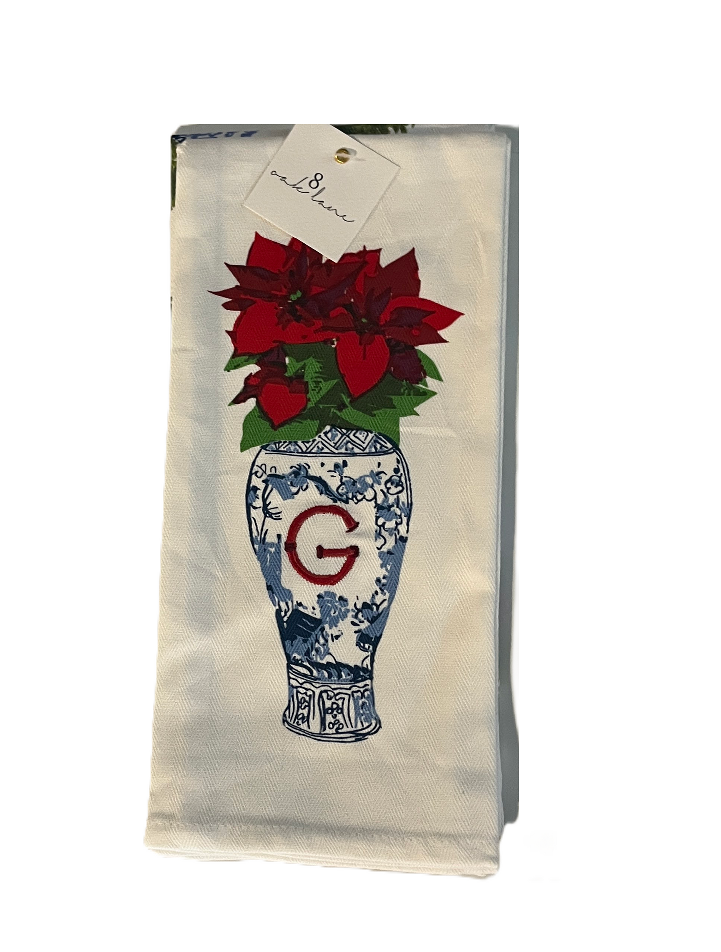 Hand Towels - Poinsettia Chinoiserie Vase - Initial